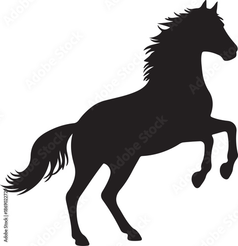 A black horse silhouette vector illustration of a wild stallion or mustang running in nature, 