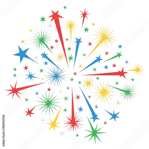 Colorful Firework Bursts Radiating in Bright Multicolor Display.