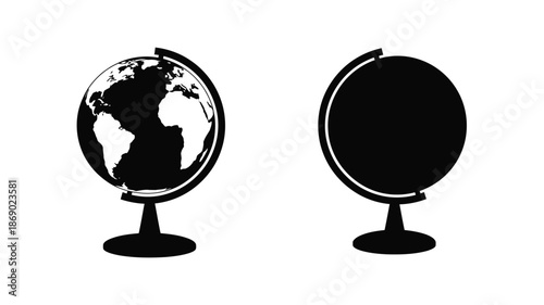 Two globe icons one displaying earth and the other a black silhouette