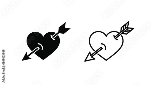 Two heart icons pierced by arrows one filled and one outlined