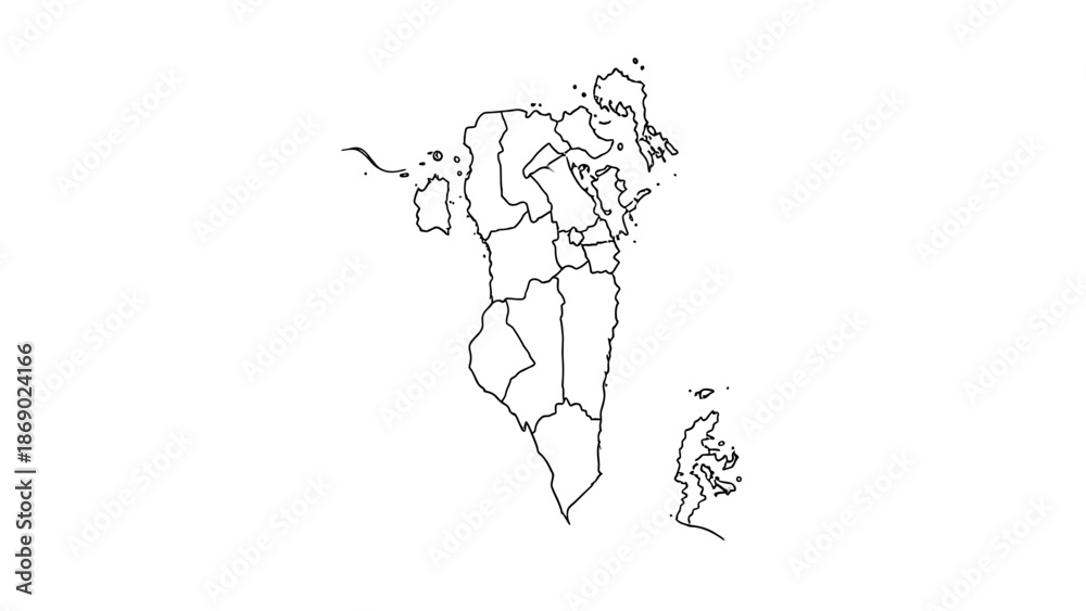 Fototapeta premium Outline Map of Bahrain with Governorates, isolated white background.