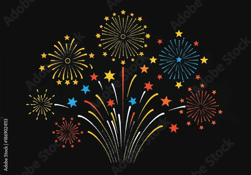 Vibrant fireworks illuminate a dark night sky in a festive display of color and light.