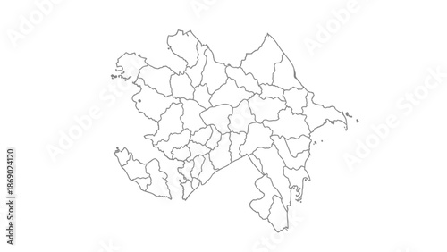 Outline Map of Azerbaijan with Administrative Divisions, isolated white background.
