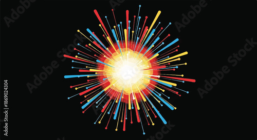 Vibrant Firework Burst Illuminates the Dark Night Sky with a Colorful Display.