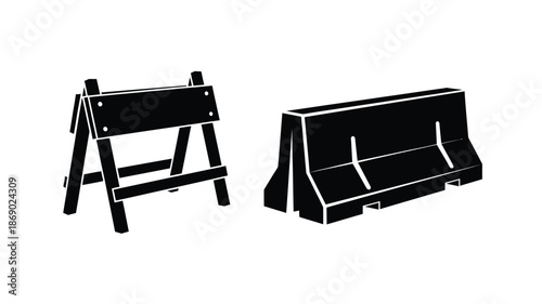 Black and white illustration of two concrete barriers or road blocks