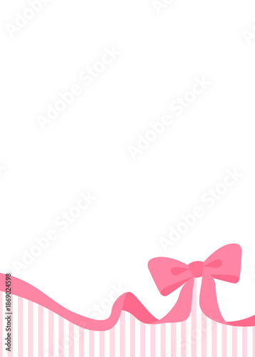 リボンのデコレーションフレーム、ストライプ柄の背景、縦向き