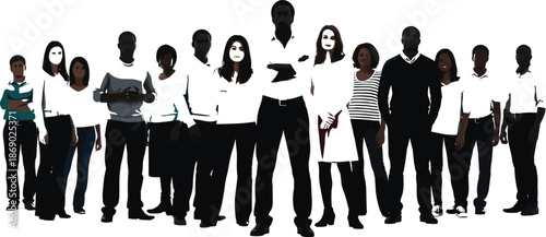 Confident diverse people standing together representing teamwork leadership unity inclusion modern workforce community vector illustration concept business professional group diversity