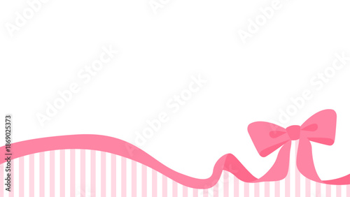 リボンのデコレーションフレーム、ストライプ柄の背景、16:9サイズ