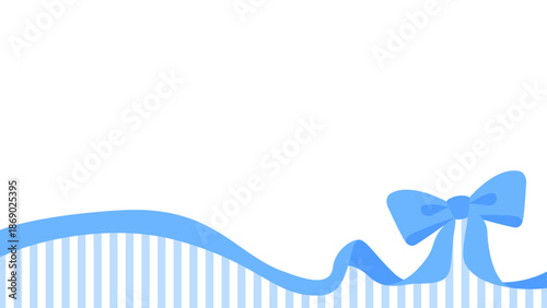 リボンのデコレーションフレーム、ストライプ柄の背景、16:9サイズ