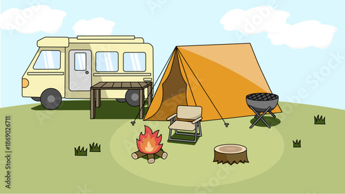 캠핑(풍경+캠핑카+모닥불+휴식)