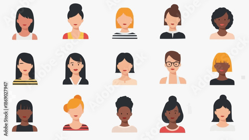 Diverse Collection of Womens Avatar Portraits for Online Profiles.