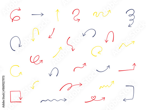 カラフルな手描きの矢印セット