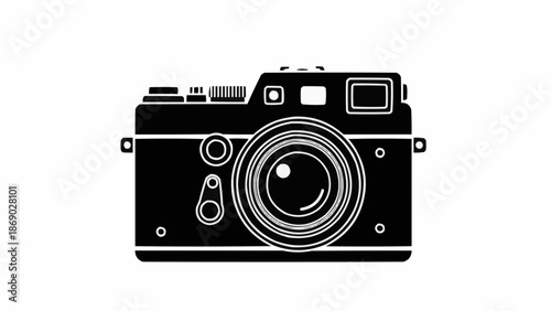 Black and white vintage camera illustration for photography concept.