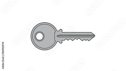 Gray metal key with circular hole