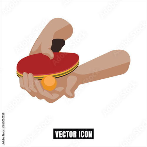 Hands holding ping pong paddle and ball, table tennis game vector illustration