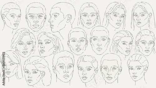 Collection of Diverse Human Face Line Drawings.
