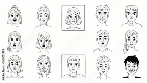 Collection of Diverse Human Faces Expressing Various Emotions.