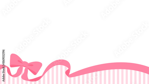 リボンのデコレーションフレーム、ストライプ柄の背景、16:9サイズ