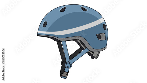 Blue bicycle helmet with white stripe