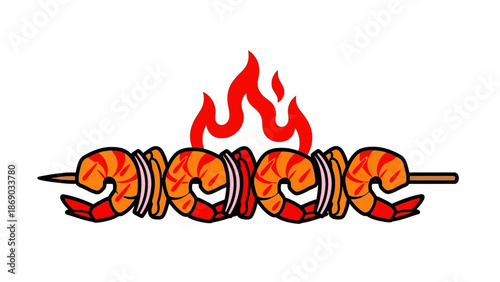 Grilled Shrimp Skewers with Flames.