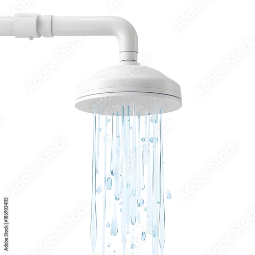 Shower with Flowing Water 3d rendering isolated on white background cartoon plastic style icon