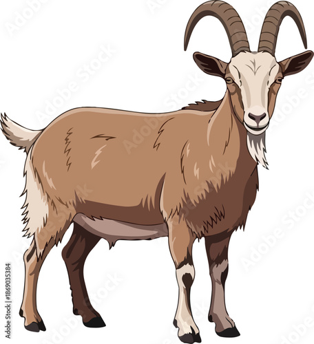 Detailed Illustration of a Brown Goat Standing Proudly on a White Background