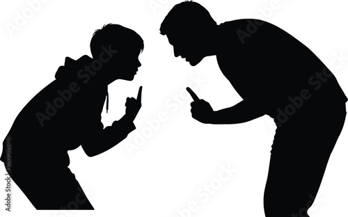 Silhouette illustration of two people arguing face-to-face, symbolizing conflict, tension, and interpersonal disagreement.
