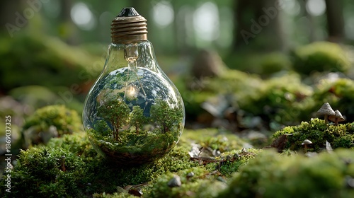 Eco friendly light bulb with miniature forest inside