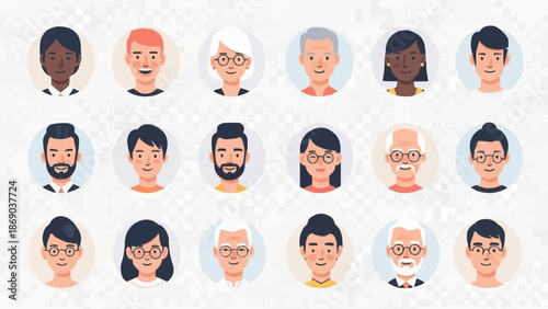 Diverse group of people avatars in a grid pattern.