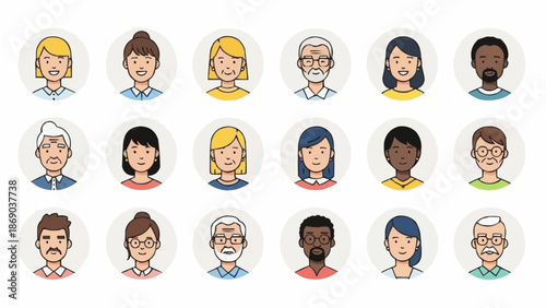Diverse Group of People Avatars in Circular Frames.