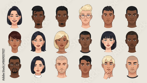 Diverse Group of People Faces Representing Different Ethnicities and Genders.