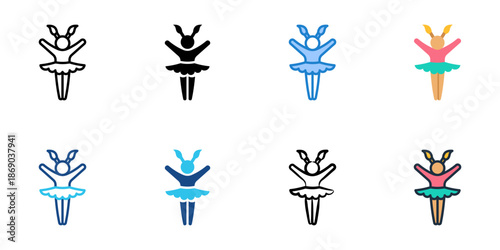 Dancing icons set multiple style collection. Editable stroke 
