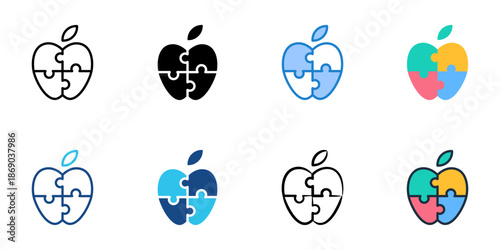 Puzzles icons set multiple style collection. Editable stroke 
