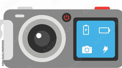 Digital Camera with LCD Screen and Battery Indicator Icons.