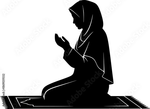 Silhouette of a Muslim religious woman do praying. Concept for Ramadan