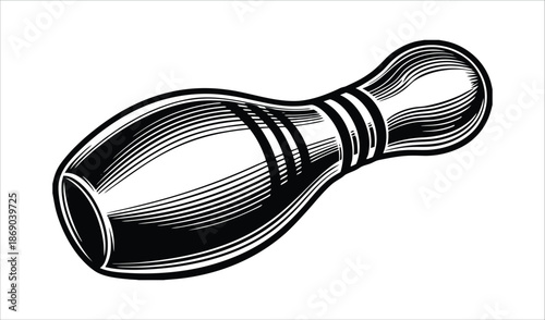 Vintage Bowling Pin Engraving Style, Sport Object, Isolated Graphic