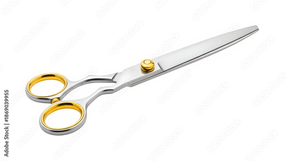 Fototapeta premium Sharp Scissors With Golden Accents, isolated on white or transparent background. PNG