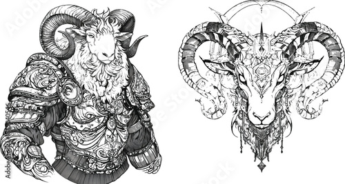  Majestic Aries Zodiac Illustration: An artistic portrayal of the Aries zodiac sign, featuring detailed illustrations.