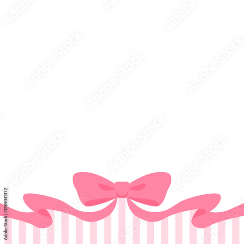 リボンのデコレーションフレーム、ストライプ柄の背景、正方形サイズ