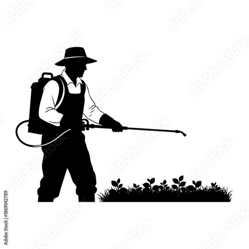 Agricultural Worker Spraying Crops with Pest Control Equipment.