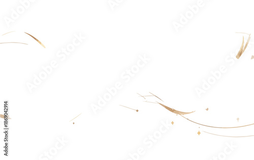 Subtelne, złote, abstrakcyjne pociągnięcia pędzla i błyski na przezroczystym tle, idealne do dekoracji.