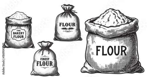 Flour sack engraving illustration for bakery packaging
