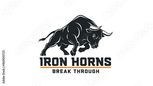 Black Bull Iron Horns Logo Design.