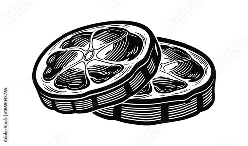 Two Steak Slices Vintage Engraving Style Black and White Illustration