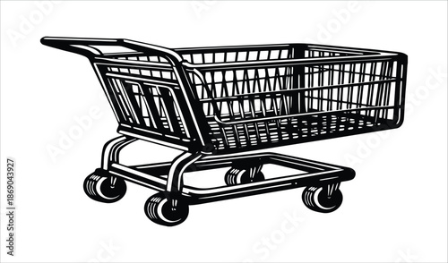 Shopping cart on wheels isolated on white background