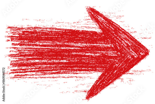 Symbole de direction dynamique : flèche rouge texturée dessinée à la main, évoquant le mouvement et la progression sur fond transparent.