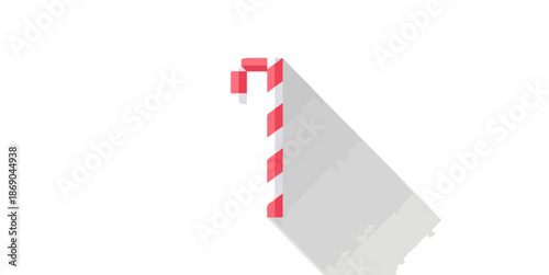 Canne à sucre de Noël pixelisée rouge et blanche, avec une longue ombre portée, parfaite pour des designs festifs et modernes.