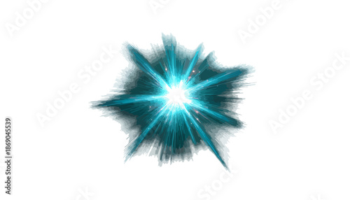 Ein leuchtender, türkisfarbener Lichtblitz auf transparentem Hintergrund, ideal für futuristische Designs und digitale Effekte.