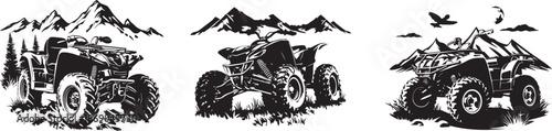 All-Terrain Vehicle Adventure: A thrilling illustration showcasing the adventure of three powerful all-terrain vehicles, designed to conquer mountains, trails and outdoor exploration.