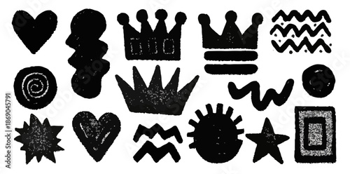 Transparente, handgezeichnete Kritzeleien und abstrakte Formen im Grunge-Stil, ideal für kreative Designprojekte und moderne Hintergründe.